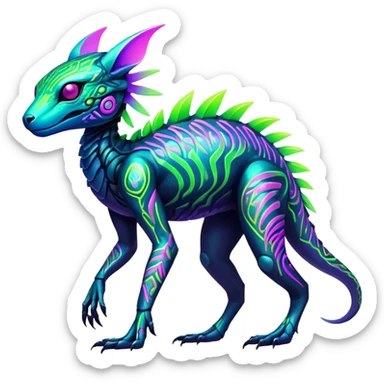 Tropical futuristic lush cool edgy neon Fionbri-Vernid-Elgyem-creature (full body) sticker