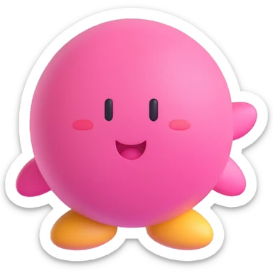 Kirby, the round pink video game character, in a cute and playful pose, simple background sticker