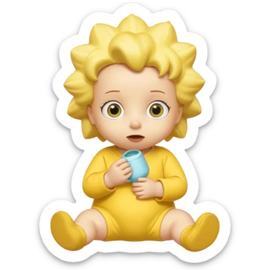 A 3D cartoon baby character entirely yellow, styled like Maggie Simpson, with pacifier, yellow onesie, big eyes, smooth shading, Memoji-style rendering, consistent with other yellow Simpsons characters. sticker