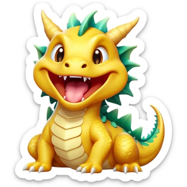 Cinematic Cute Yawning Dragon Portrait Emoji, Head tilted slightly with a dramatic, wide-open yawn, showcasing a soft, lustrous scaled body with gently drooping fins and half-closed, drowsy eyes, Simplified yet irresistibly adorable features, highly detailed, glowing with a soft, cozy mythical glow, high shine, relaxed yet expressive, stylized with a dash of fantastical charm, soft glowing outline, capturing the essence of a sleepy yet affectionate dragon that seems ready to stretch out and rest in its enchanted lair! sticker