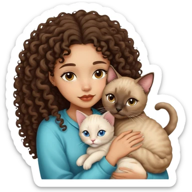 lightskin curly hair girl snuggling with siamese cat sticker