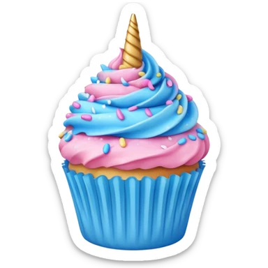 Cupcake with pink and blue icing and unicorn sprinkles  sticker