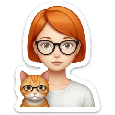 a  girl with glasses  black  straight Short hair and ginger cat. sticker