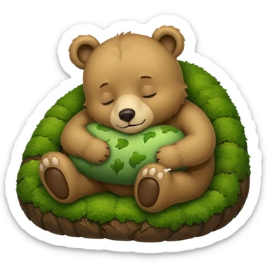 bear cub hugging moss pillow asleep sticker