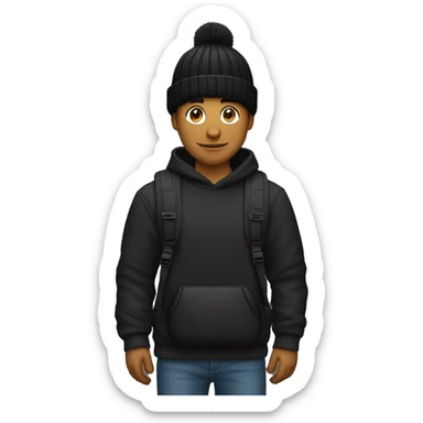 guy with black beanie,black hat,and a mone bag on his shoulder sticker