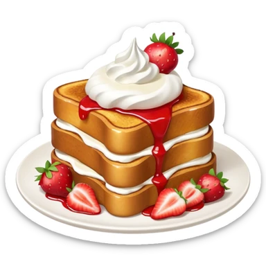 French toast with strawberry on top and whipped cream sticker