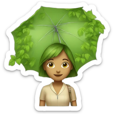 A girl, an umbrella made of leaves sticker