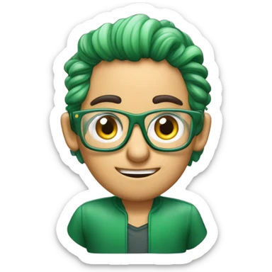 um coelho verde de cabelo rosa com olhos grandesusando um fone da aple usando um oculos achatado sticker