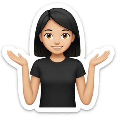 a pretty bratz girl with straight black hair,  wearing a black tshirt sticker