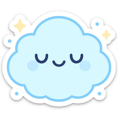 chibi cloud character, extra round and puffy, smiling with closed eyes, pastel sky blue, sparkles, floating effect, kawaii vector sticker sticker