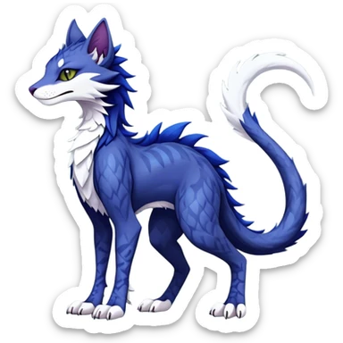 Kawaii dark edgy fantasy feline-vernid-sergal-fursona animal creature with a tufted tail full body with intricate markings  sticker