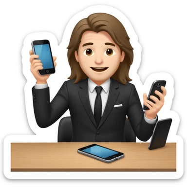 office-boss-suit-excited-phone-desk-long-haired-man sticker