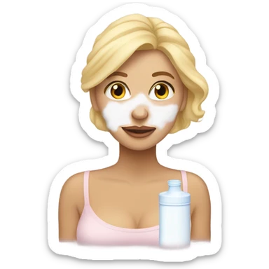 Blonde woman with baby powder on nose sticker