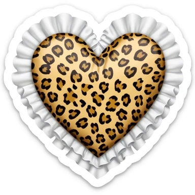 leopard print heart with ruffles white sticker