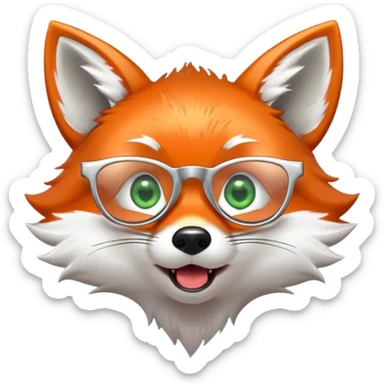 A surprised fox with sparkling fur, a glowing tail, a silver star on its forehead, and round glasses, with wide open mouth and eyes, looking shocked or scared sticker