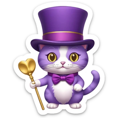 Purple cat with a top hat and a gold club sticker