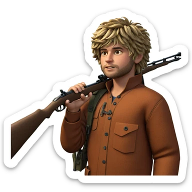 boy with rifle in nature sticker