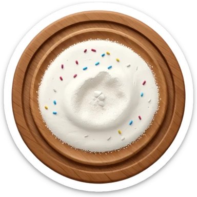 small messy sprinkles of flour on circular wooden plate sticker