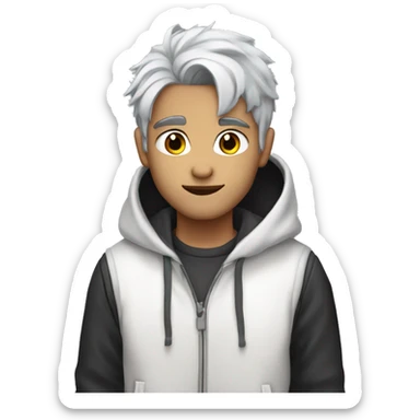 emo gray haired 28 year old with light stubble and covered in milk sticker