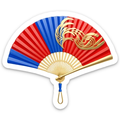 3d emoji of a japanese hand fan in glossy circuit design sticker