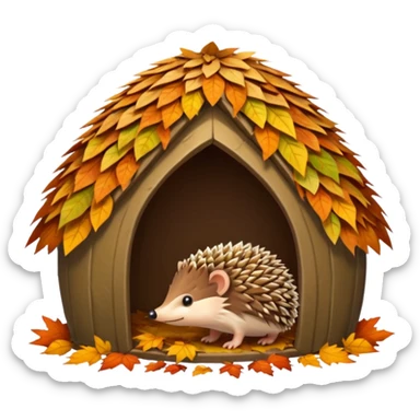 Hedgehog hut made of leaves sticker
