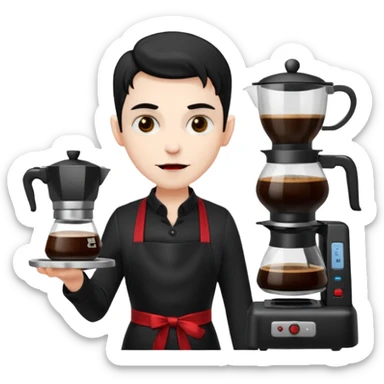 Vampire Barista with a coffee maker Infront    sticker