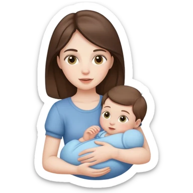 pale brunette girl holding a baby boy sticker