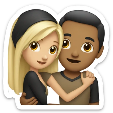 Blonde girl hugging tan man with black hair sticker