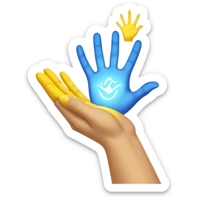 a normal hand being held by 2 hands, a glowing blue hand and a glowing yellow hand souls... hope and comfort from the past and futur sticker