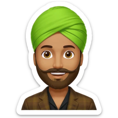 a pretty bratz emoji that looks like a bearded Akshay kumar wearing a neon green turban. Wearing a dark brown flannel blazer with black tshirt underneath.
he should resemble akshay kumar. smiling big sticker