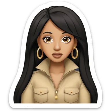 Cardi B with long jet black hair, beige outfit sticker