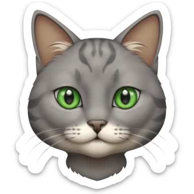 chat gris avec des yeux vert foncé et une tache en dessous du coup sur son corps sticker