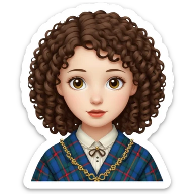 brunette curly woman wearing scottish traditional clothes sticker
