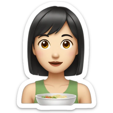 Asian women with bang who love food sticker