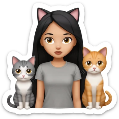 a pretty bratz dusky girl with long straight hair with four cats nd wearing a grey tshirt sticker
