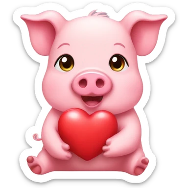 cute pig holding a heart sticker