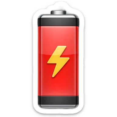 iPhone-style emoji of a battery that is almost empty, with a small red bar at the end indicating low energy. Clean, minimal, glossy look, transparent background. sticker