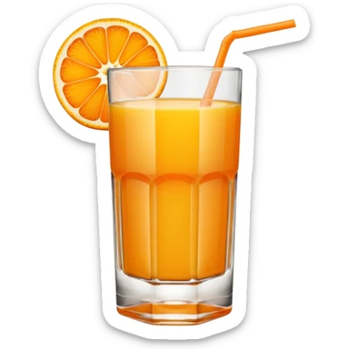 A glas of orange juice with a slice of orange next to it sticker