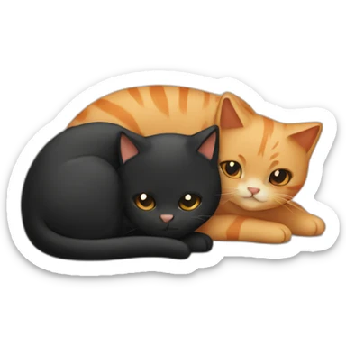 one beige cat and one black and orange cuddling sticker