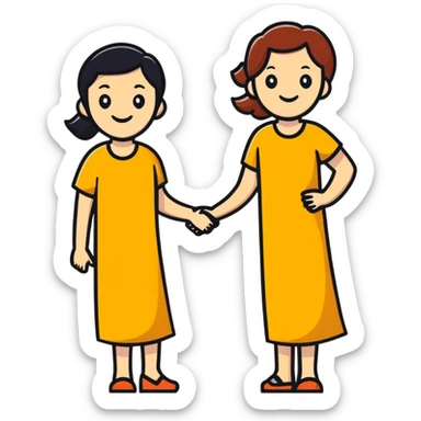 two women friends side by side, friendly, cheerful sticker