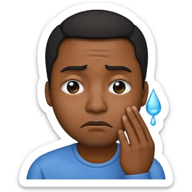 Black man emoji shedding a tear with a frown sticker