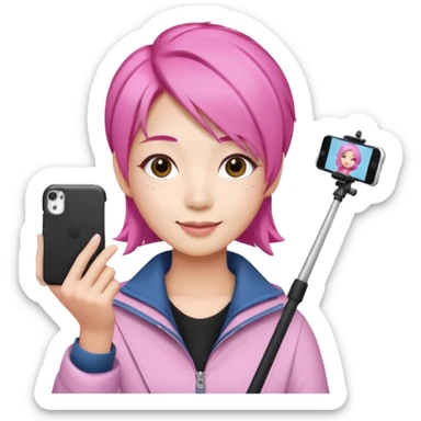 asian influencer pink hair selfie stick sticker