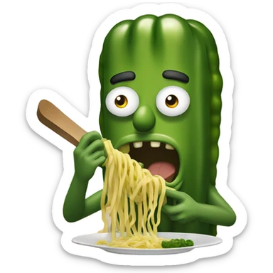 Pickle Rick eating pasta sticker