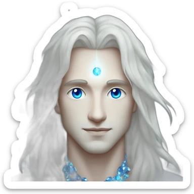 male nordic pleiadian with long white hair and blue eyes, crystal necklace sticker
