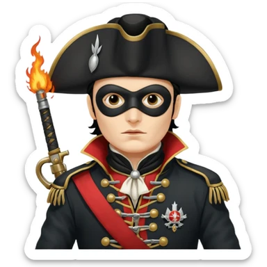 Adam Ant  with black mask is wearing a Hungarian jacket Hussar'S JACKET, holds two firelocks holsters in his hands sticker