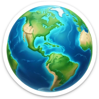 Cinematic Realistic Earth Emoji, depicted with vibrant blue oceans, clouds, and lush green continents rendered in exquisite detail, high shine, and a soft radiant glow that captures the dynamic, life-sustaining beauty of our home planet. sticker