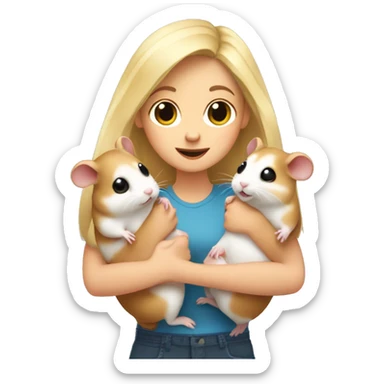 blonde girl holds three hamsters in her arms sticker