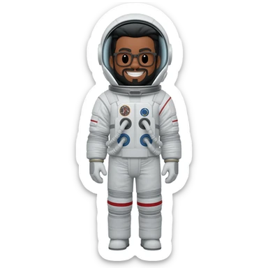 astronaut walking space brown skin, black eyes, glasses and beard smiling black hair show body sticker
