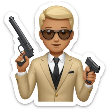 a handsome guy wearing a party clothes with sun glasses and a gun. sticker