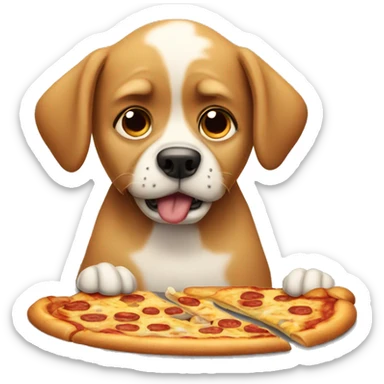 Sad dog eating pizza sticker
